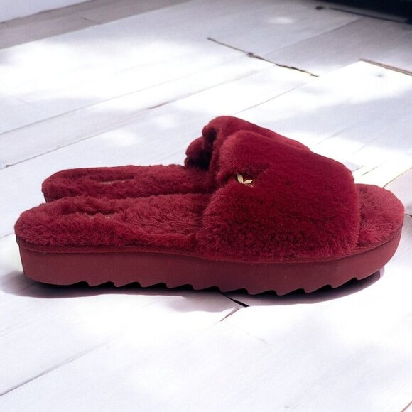 Koolaburra By UGG W Fuzz-Ah Women’s Rhubarb Deep Red Slides Slippers Shoes Sz 8 - Picture 2 of 9